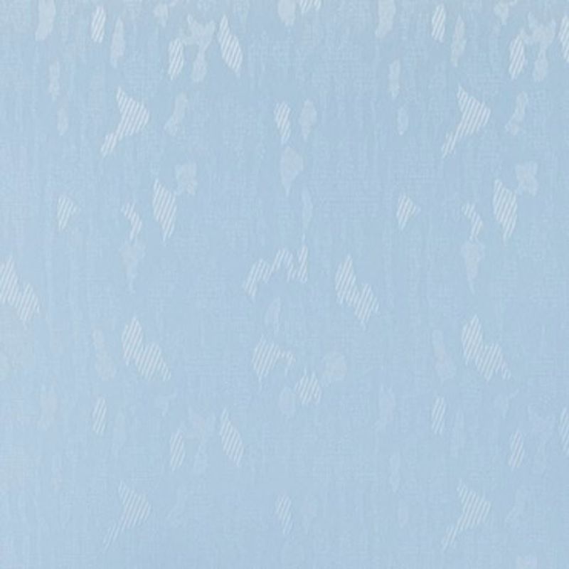 Light-blue textured wallpaper with subtle lighter, diagonal-striped leaf-like motifs; covering a flat interior wall, decorating the surface and evenly lit to create a soft, neutral background.