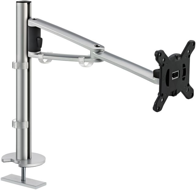 A single monitor arm set with a grommet mount for adjustable, ergonomic monitor display.