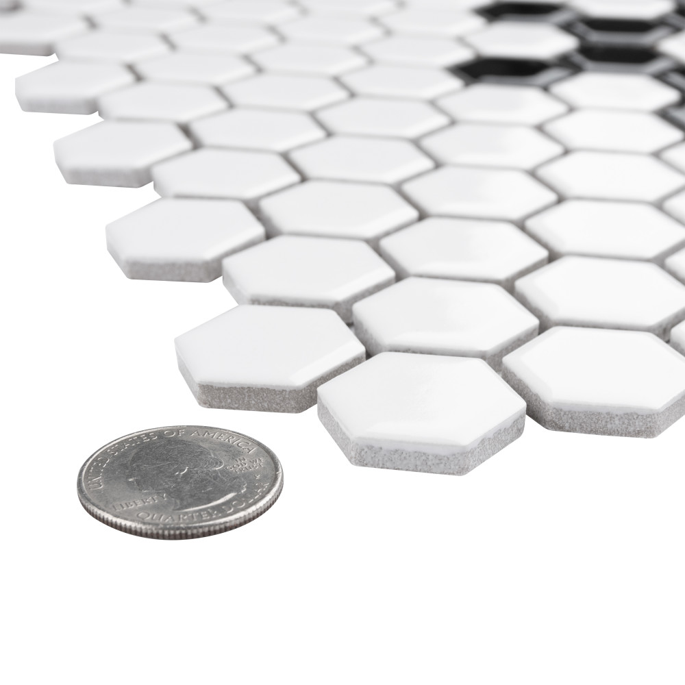 Metro 1″ Hex Glossy White w/Snowflake 10-1/4 in. x 11-7/8 in. Porcelain Mosaic Tile