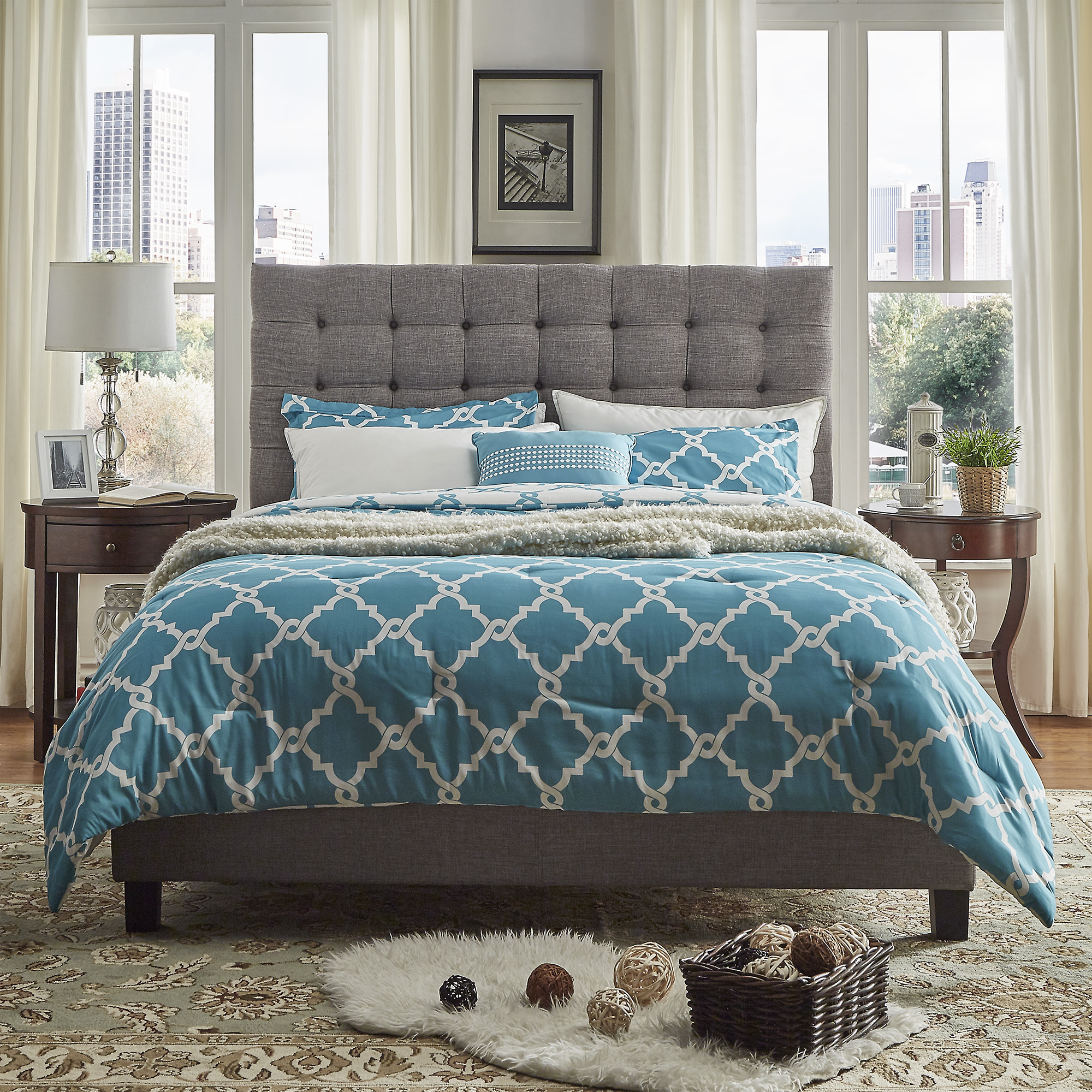 Button Tufted Linen Upholstered Bed