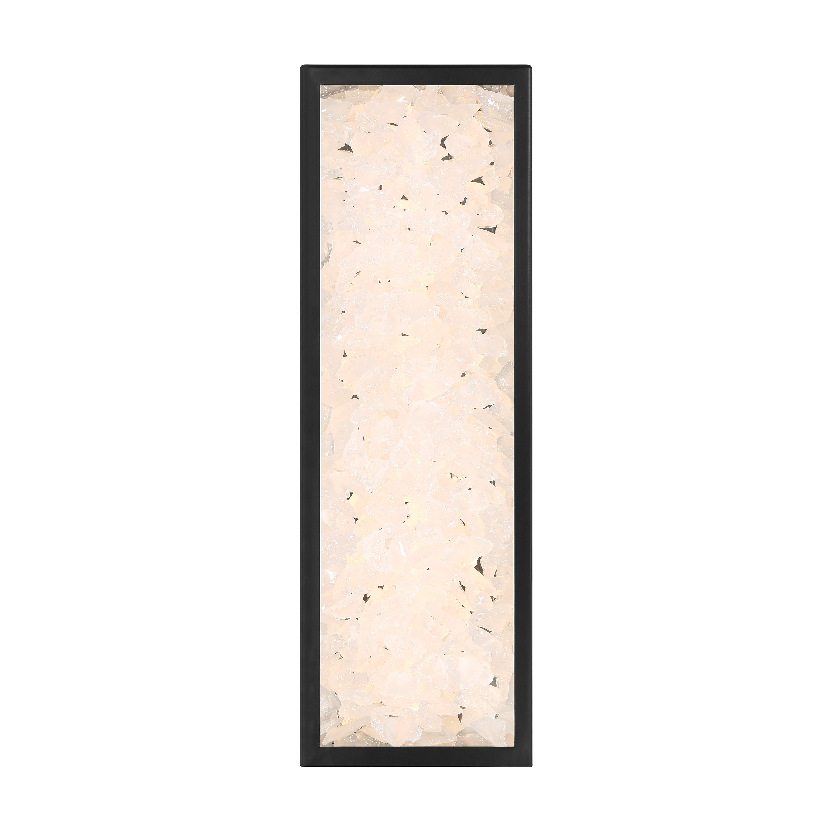 The Salt Creek LED wall sconce delivers impressive 2,579 lumens with exceptional 95 CRI in a striking coal black finish. Its substantial 24-inch height and faux quartz acrylic shade create dramatic architectural impact for modern exteriors. - alternate view