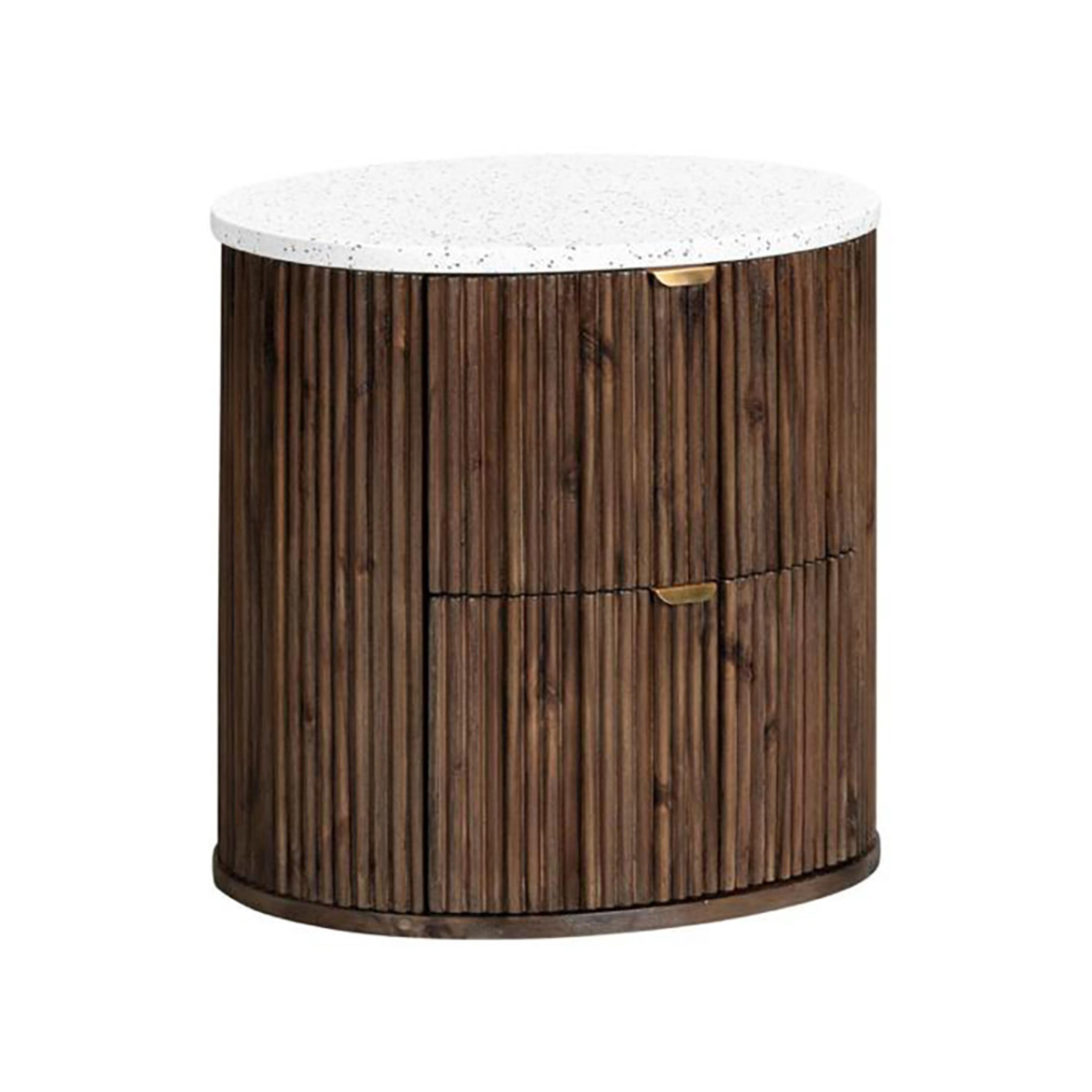 Product image of the  Razzo Bedside Table (2 Drawer), Madera Oak from Forty Winks