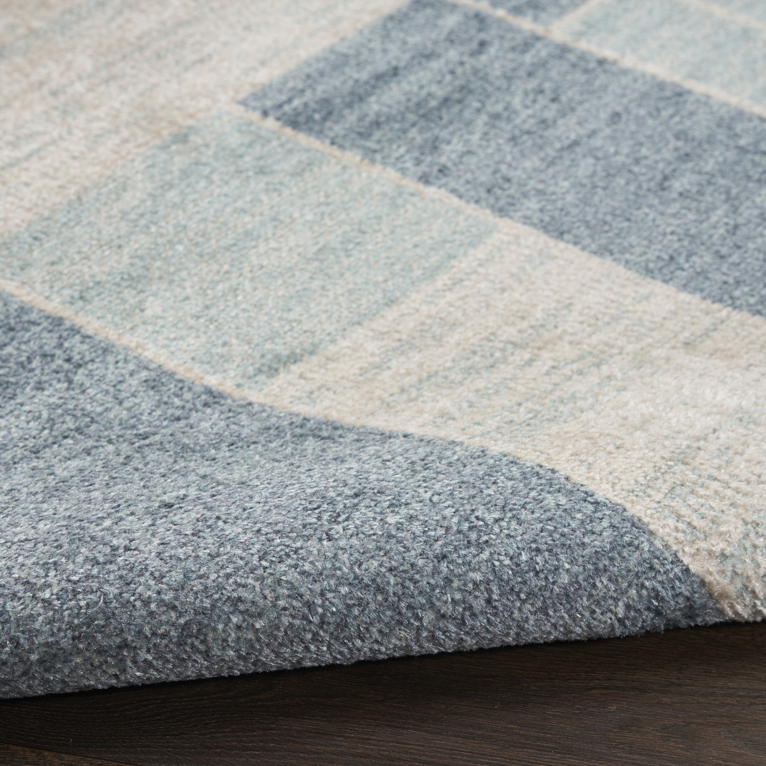 Nourison Astra Machine Washable 2'2" x 10' Blue Ivory Modern Indoor Rug