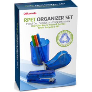 3-Piece Organizer Set, Pencil Cup, Stapler, Tape Dispenser, Made from Recycled Bottles