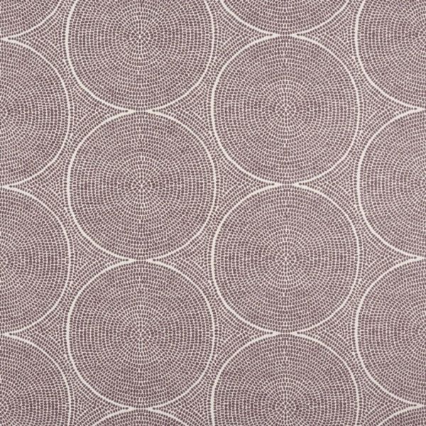 Wallpaper with overlapping concentric-circle pattern of tiny mauve dots forming large white-outlined circles; covering a flat wall surface, decorative geometric motif in soft, even lighting.