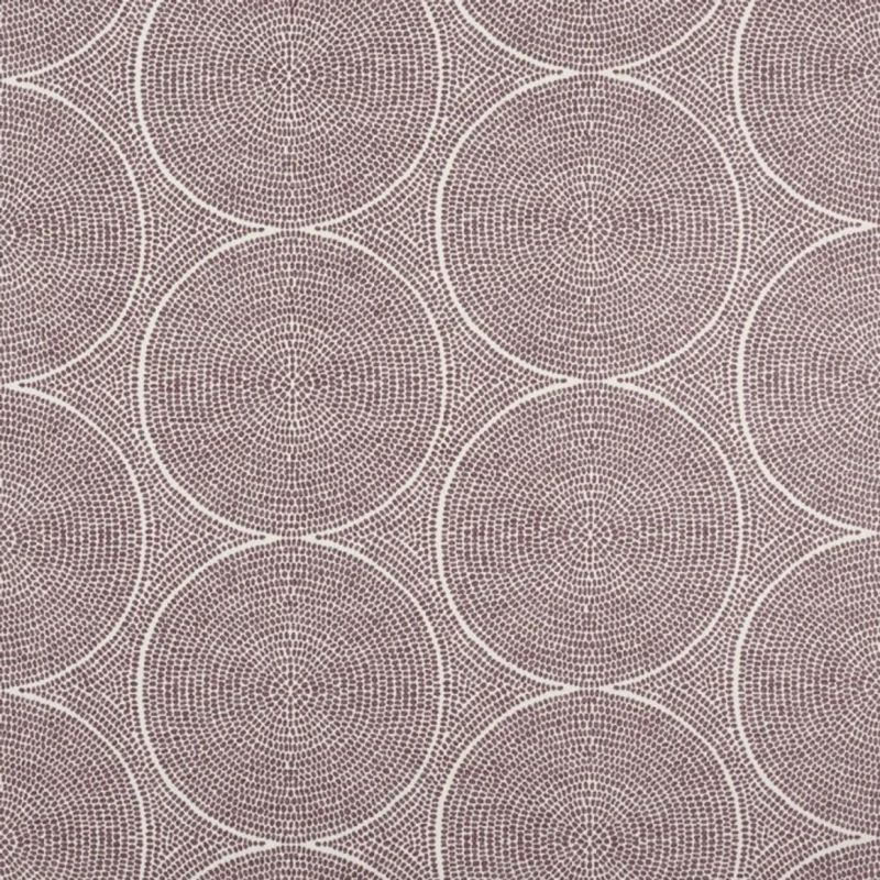 Wallpaper with overlapping concentric-circle pattern of tiny mauve dots forming large white-outlined circles; covering a flat wall surface, decorative geometric motif in soft, even lighting.