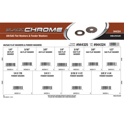 Black Chrome AN/SAE Flat Washers & Fender Washers Assortment