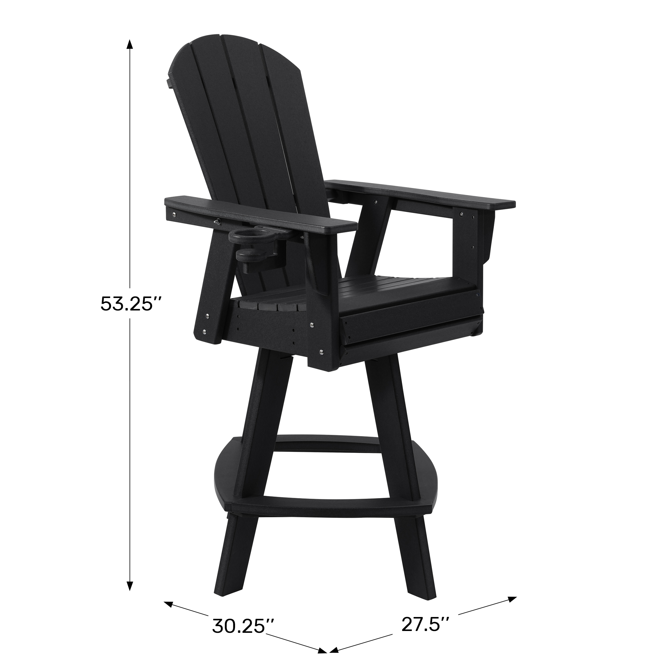 Outdoor HDPE Swivel Adirondack Bar Height Chair With Cup Holder WWT Spec Image