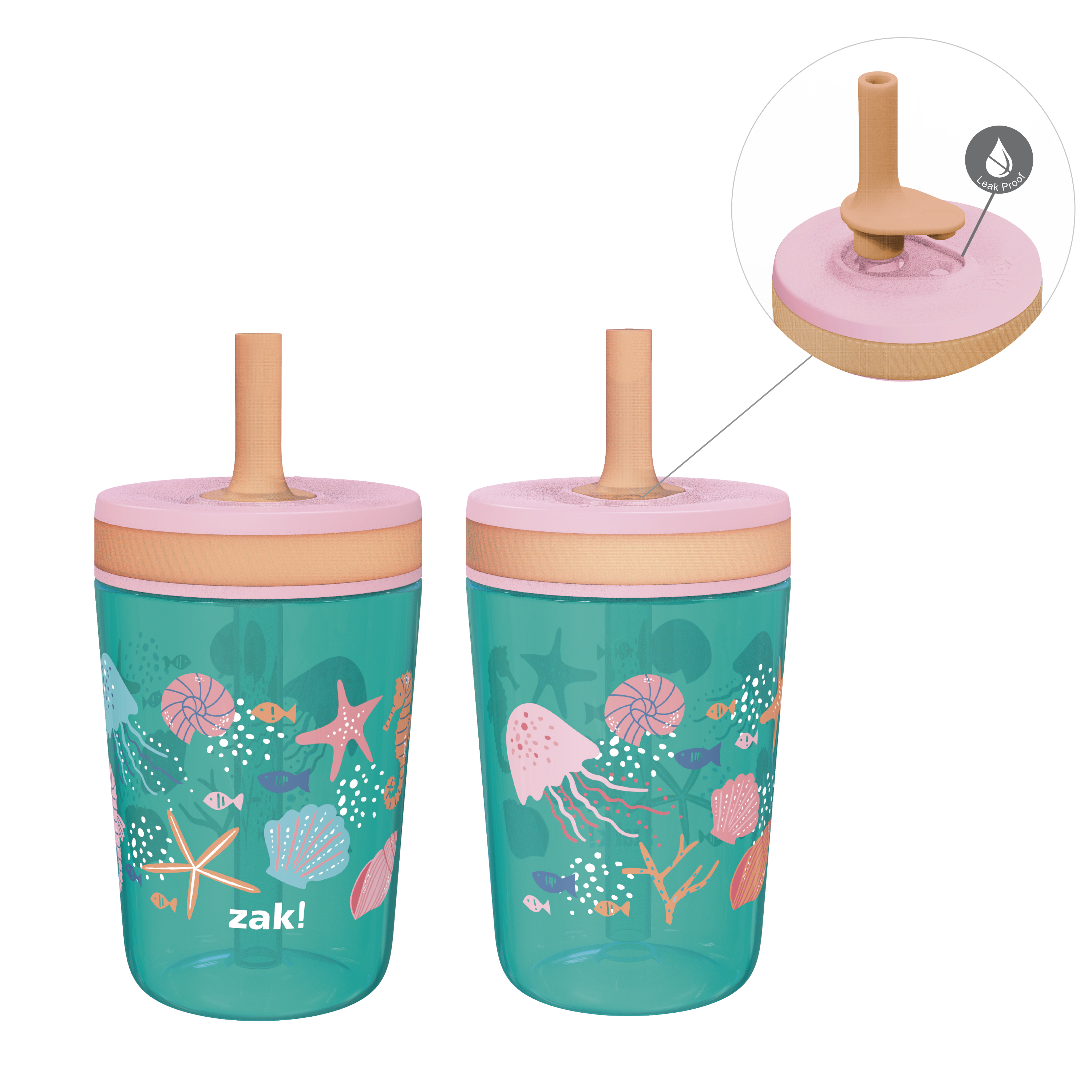 Zak Hydration 15  ounce Plastic Tumbler with Lid and Straw, Sea Shells, 2-piece set slideshow image 1