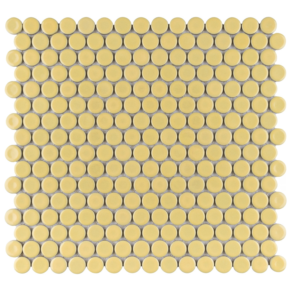 Hudson Penny Round Vintage Yellow 11-7/8 in. x 12-5/8 in. Porcelain Mosaic Tile