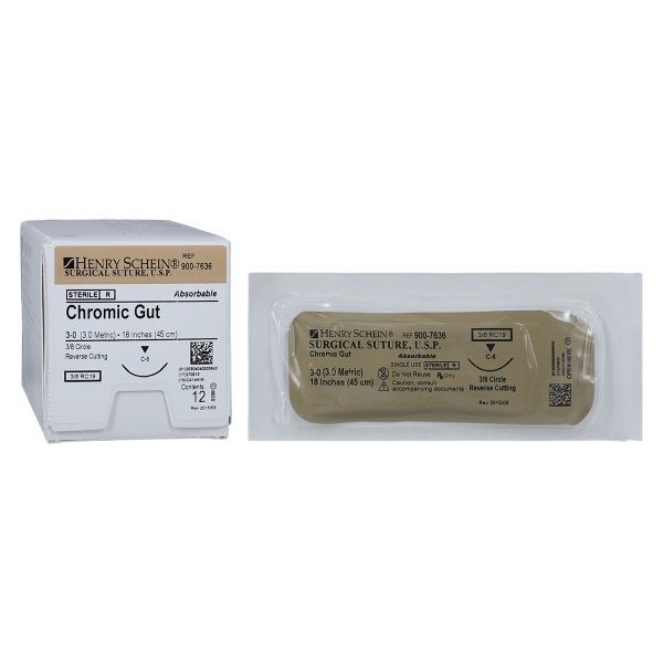 Henry Schein 3-0 Chromic Gut Sutures, C-6, 18"
