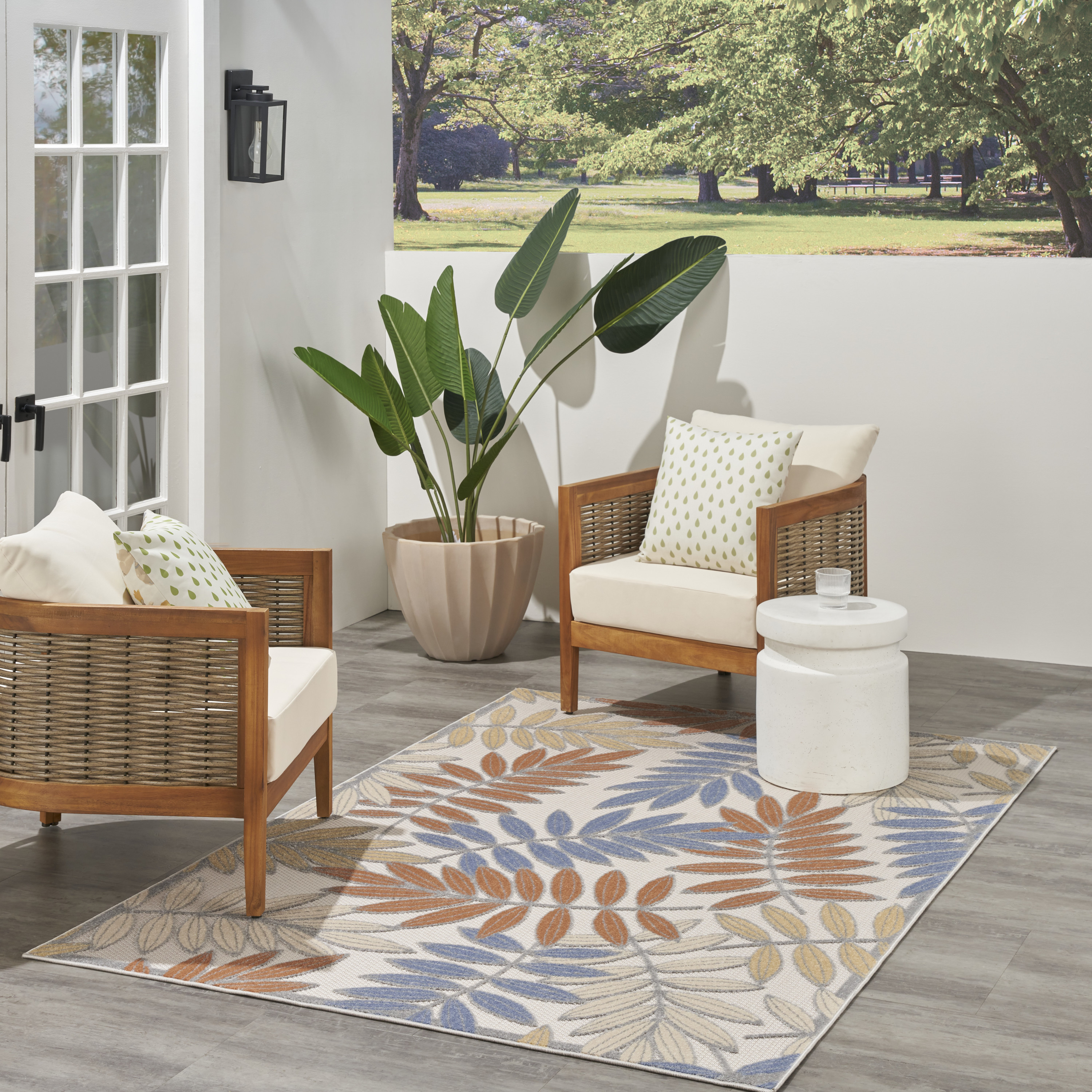 Nourison Aloha 5'3" x 7'5" Blue Mocha Outdoor Rug