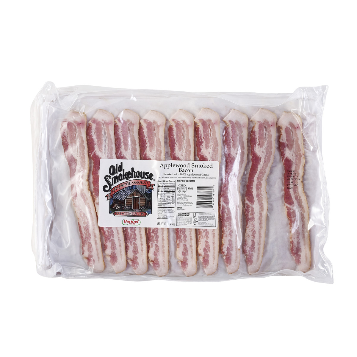 OLD SMOKEHOUSE(r) Bacon, Applewood, 15/19 slice, 2/10 lb . C1CB - Front Center Inner Pack (Hi Res)