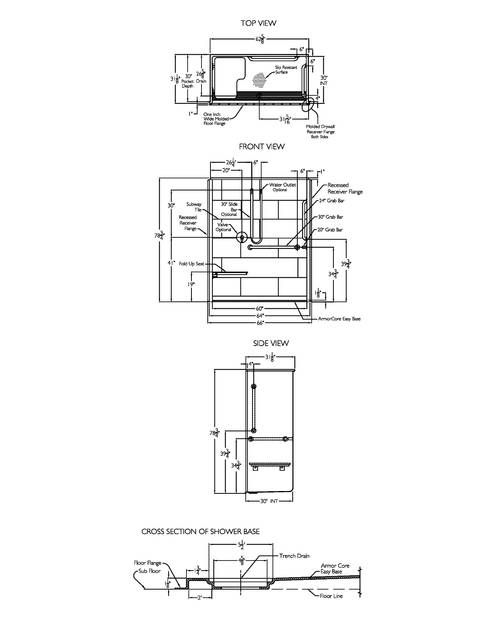 Technical Drawing — Cd Shower Tech Draw Asura Xst 6232 Tr 1 125 No Seat