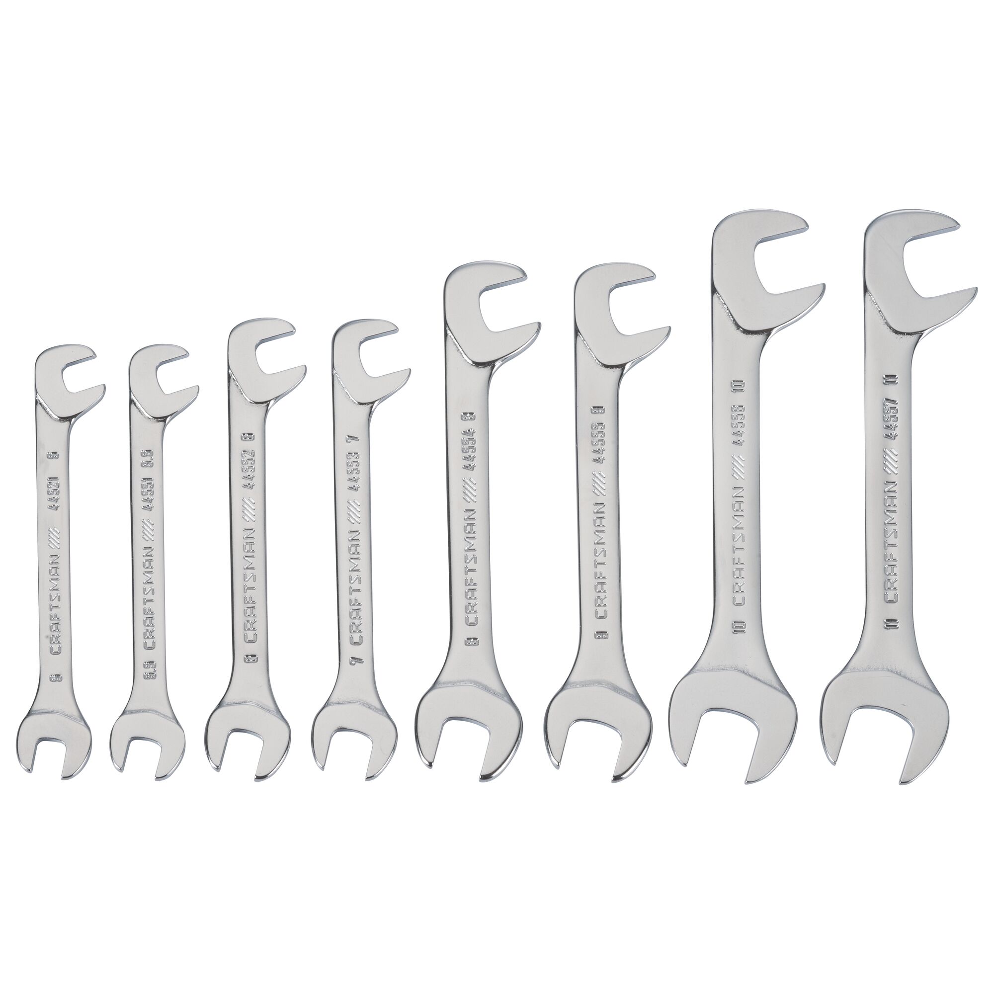 Profile of craftsman 8 piece metric open end wrench set.