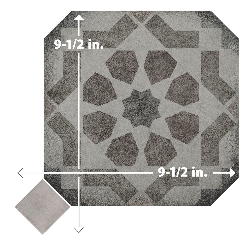 Laverton Octagon Deco Sombra with Taco Gris 7-7/8 in. x 7-7/8 in. Porcelain Floor and Wall Tile