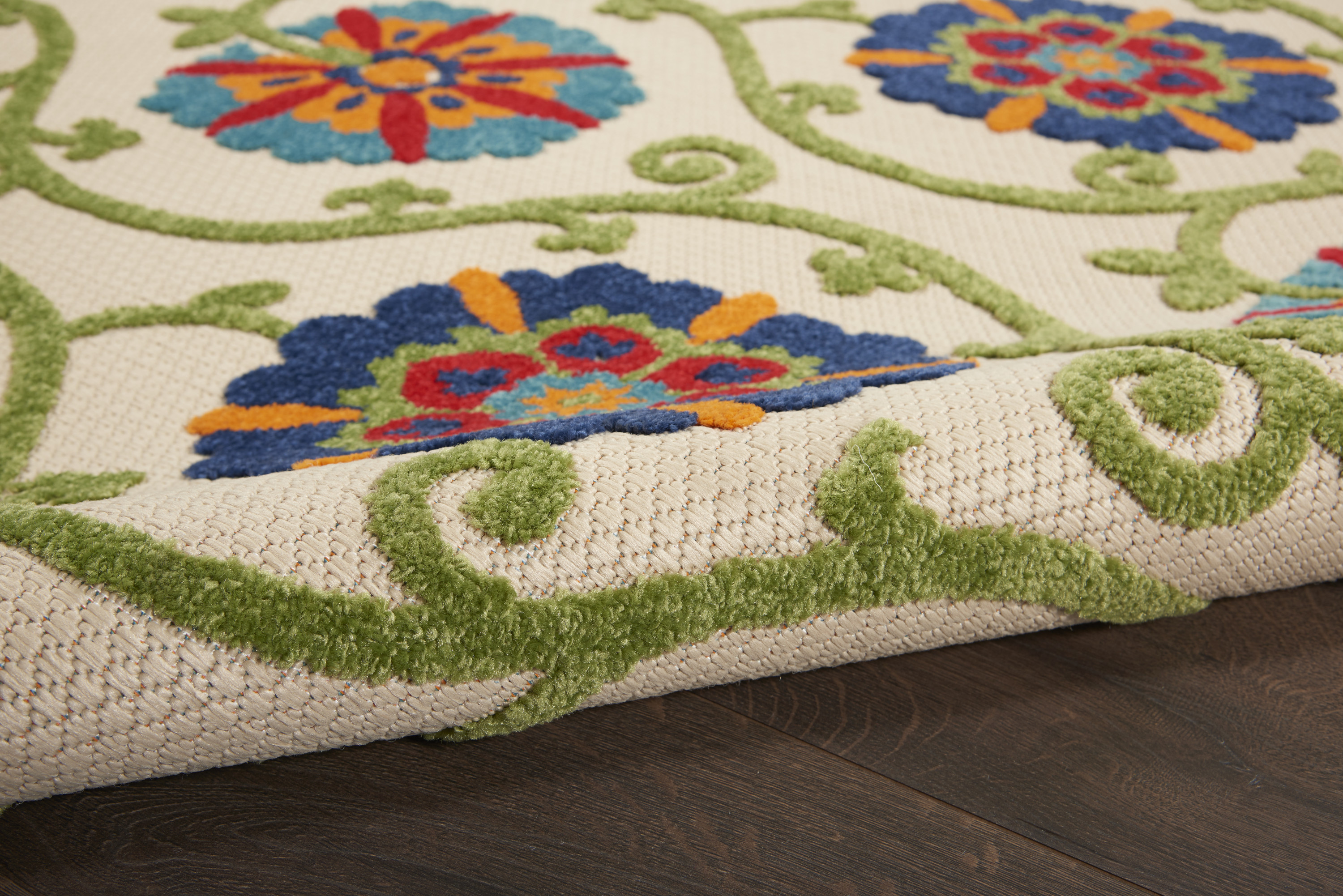 Nourison Aloha 4' x Round Blue Multicolor Contemporary Rug