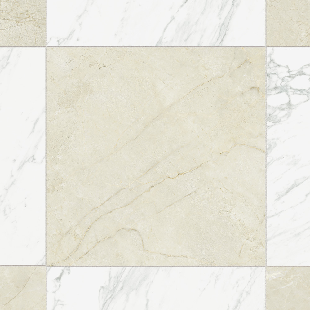 Reve Checker Blanc with Beige 23-1/2 in. x 23-1/2 in. Porcelain Floor and Wall Tile