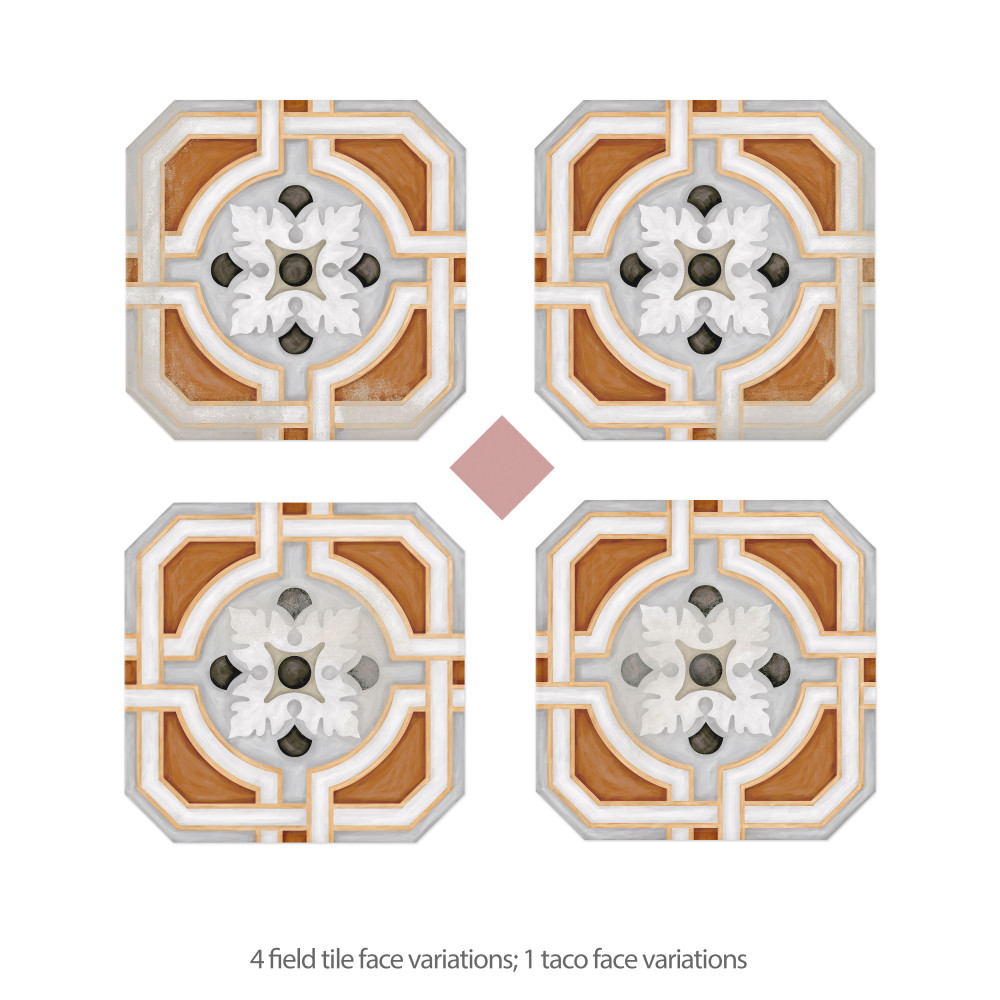 Vaudeville Octagon Deco Zimer with Taco Pink 7-7/8 in. x 7-7/8 in. Porcelain Floor and Wall Tile
