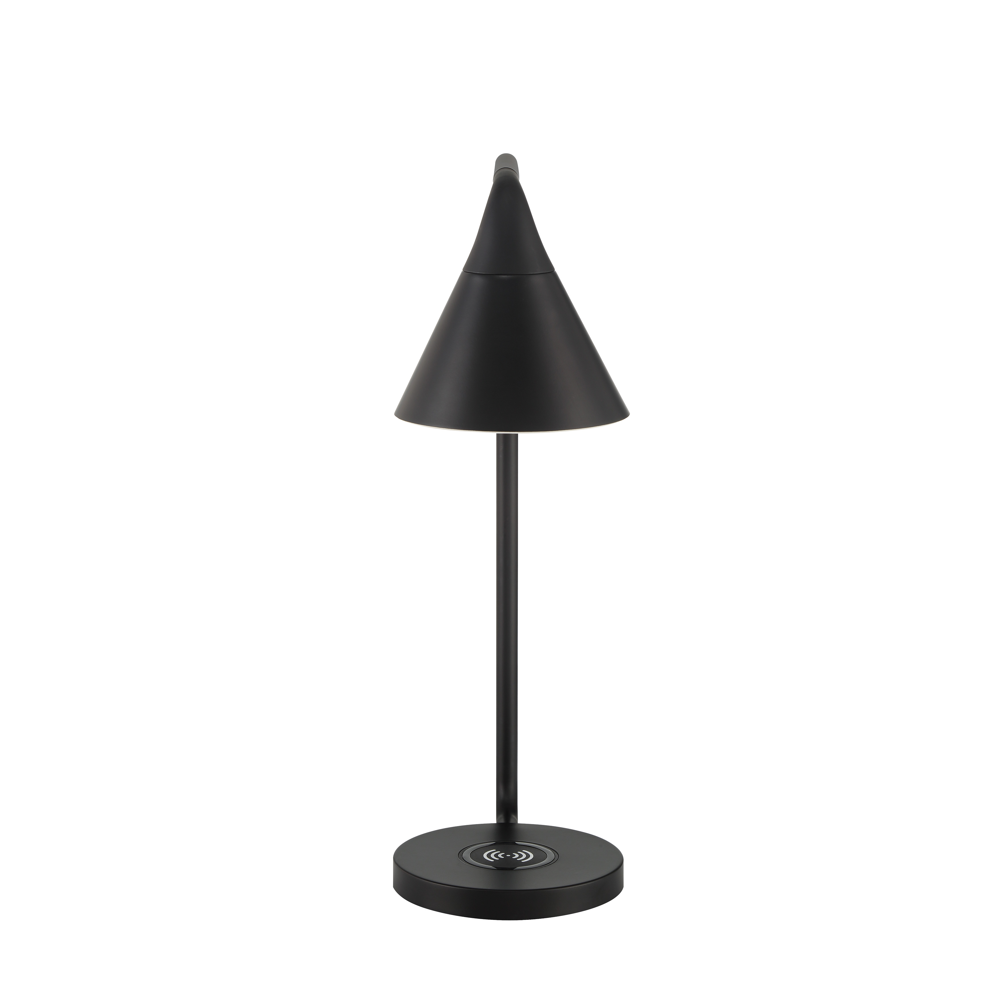 This contemporary LED table lamp combines functional design with modern convenience. The rotating aluminum shade allows precise light direction, while integrated wireless charging keeps devices powered. Perfect for home offices and bedrooms. - alternate view
