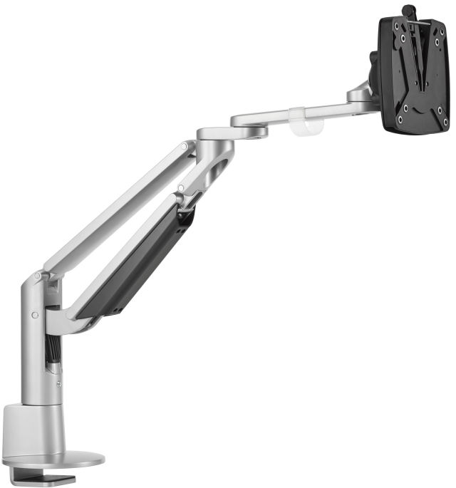 A Novus CLU Plus monitor arm at its highest viewing level.