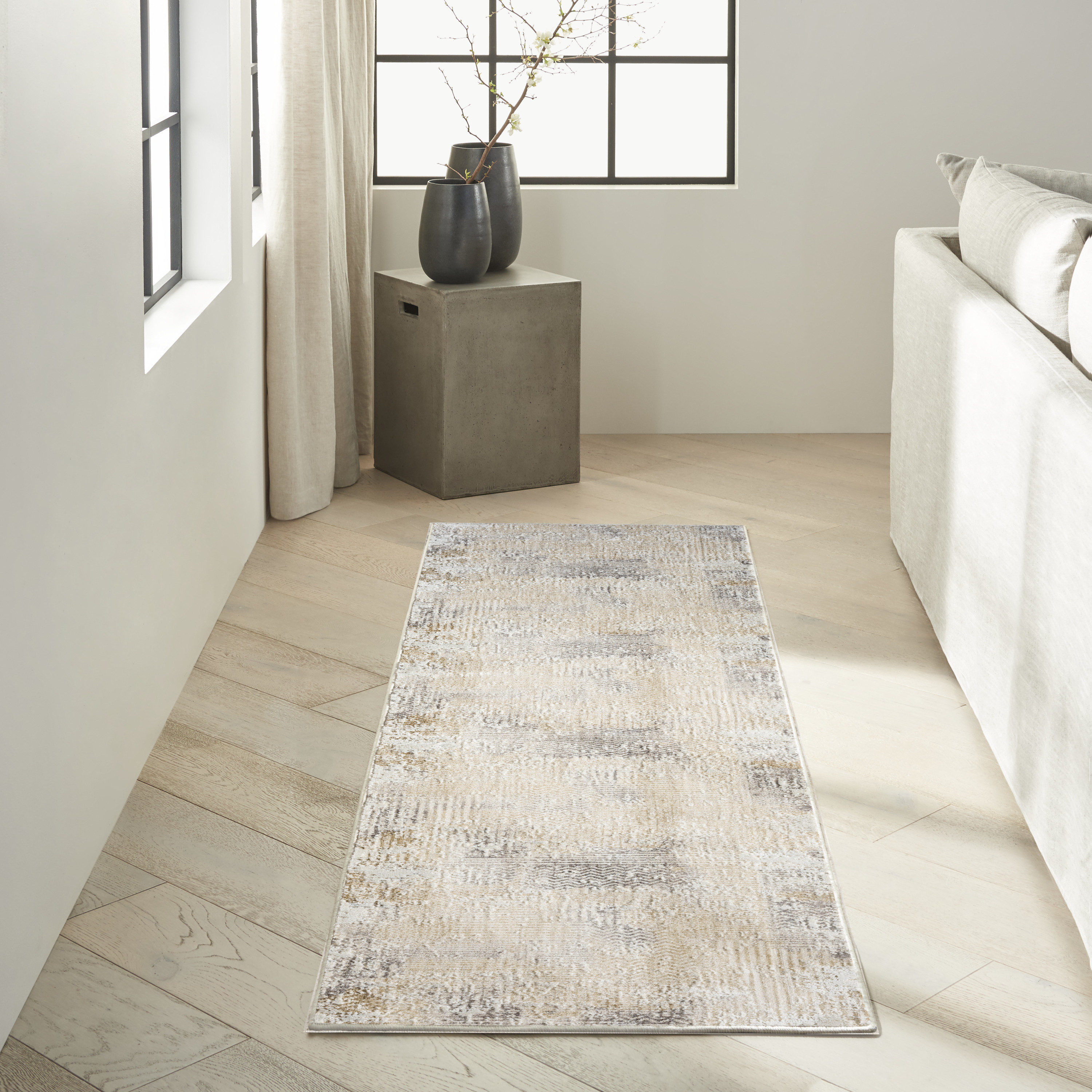 Calvin Klein CK078 Summit 2'2" x 10' Cream Ivory Modern Indoor Rug