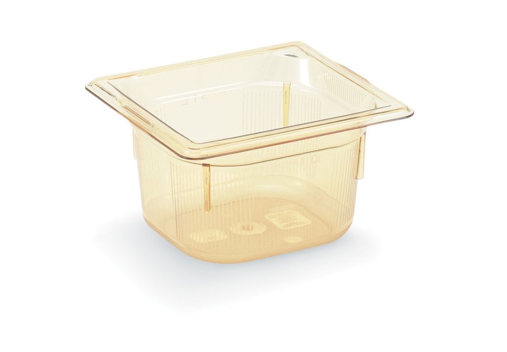 Sixth-size 2 ½-inch-deep Super Pan® high-temperature plastic pan in amber