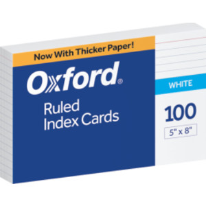 Ruled Index Cards, 5" x 8", White, Pack of 100