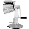 King Kutter™ manual food processor with suction cup base and shredder-cut, string-cut, French-fry-cut, thin-slice-cut and crinkle-cut cones