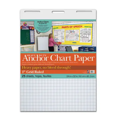 Pacon  Heavy Duty Anchor Chart Paper, Non-Adhesive, White, 1 in grid ruled 24