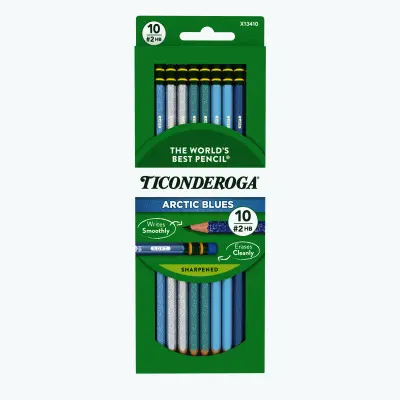 Ticonderoga Wood-Cased Pencils, Pre-Sharpened, #2 HB Soft, Arctic Blues, 10 Count