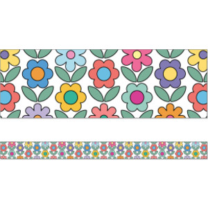 Happily Ever Elementary Retro Remix Flowers Straight Bulletin Board Borders, 36 Feet