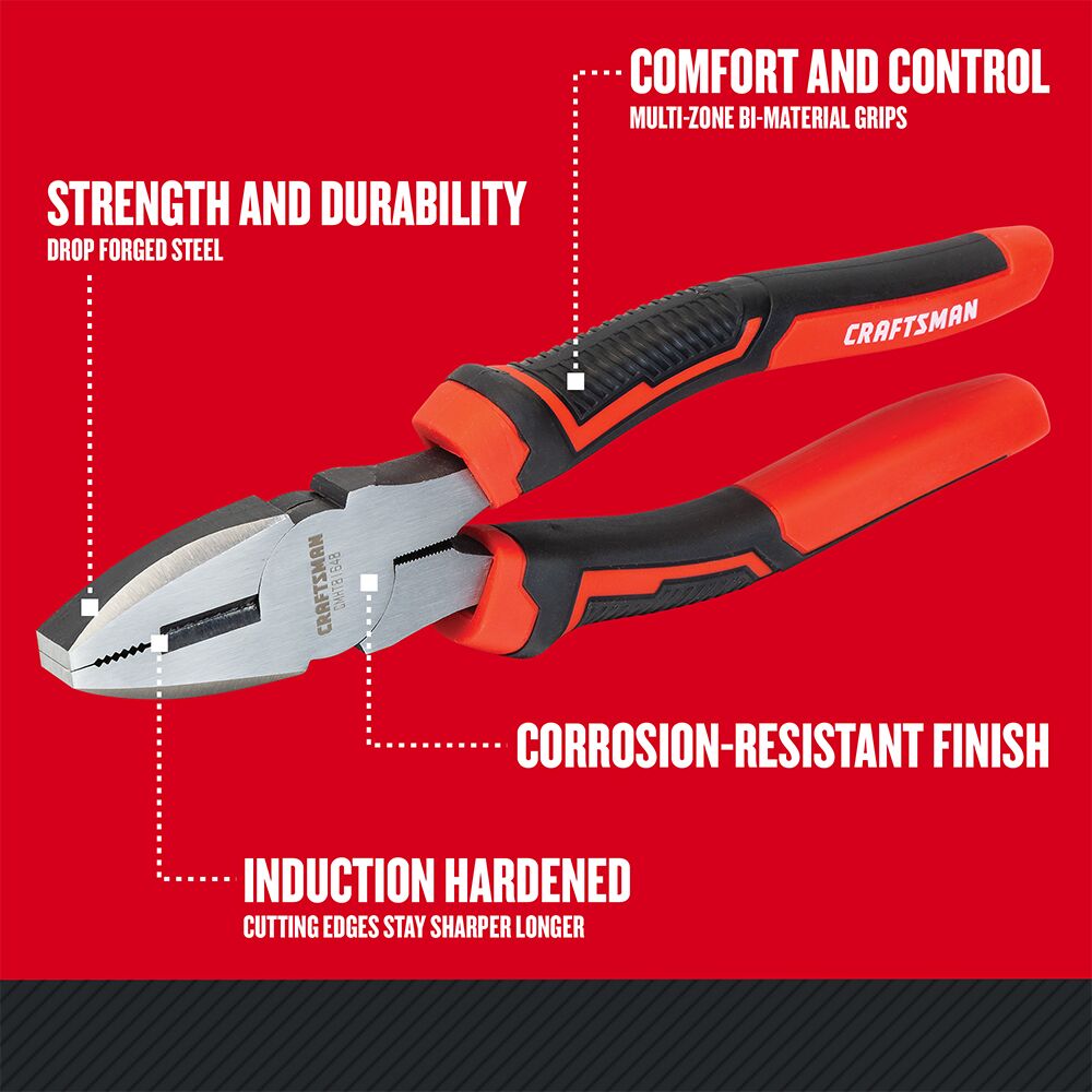 Graphic of CRAFTSMAN Pliers: Lineman highlighting product features