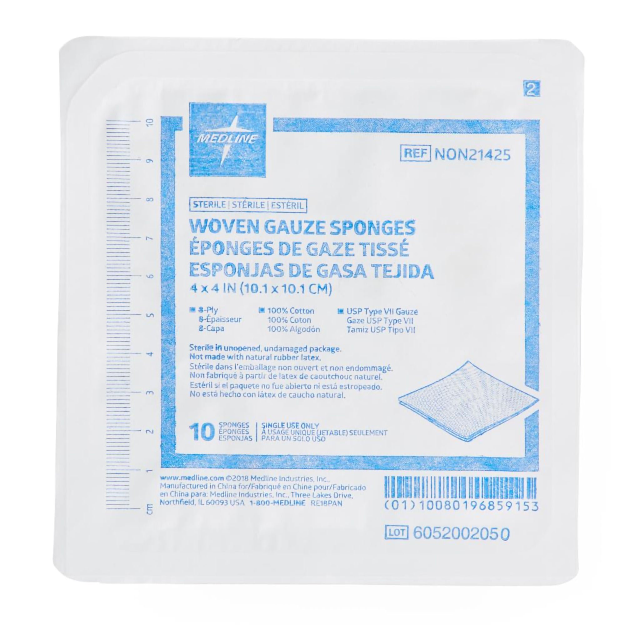 Medline SPONGE, GAUZE 8PLY STR 4"X4" (10/TR 128TR/CS)