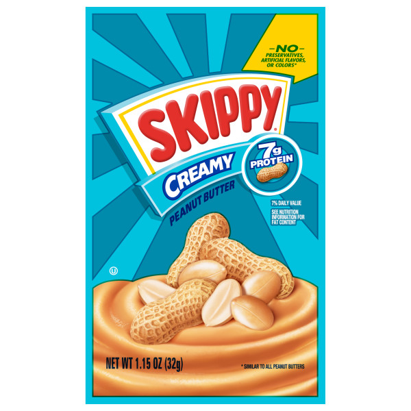 SKIPPY(r) Creamy Peanut Butter Individual Squeeze Packs . C1N1 - Front No Plunge In Package (Hi Res)