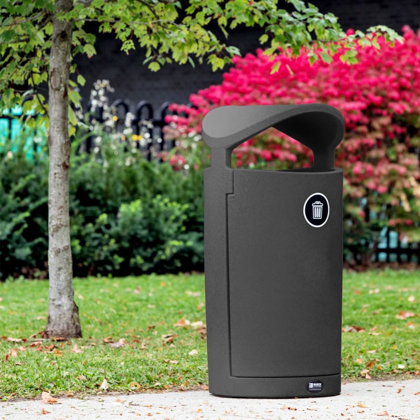 charcoal waste container outside in a community park