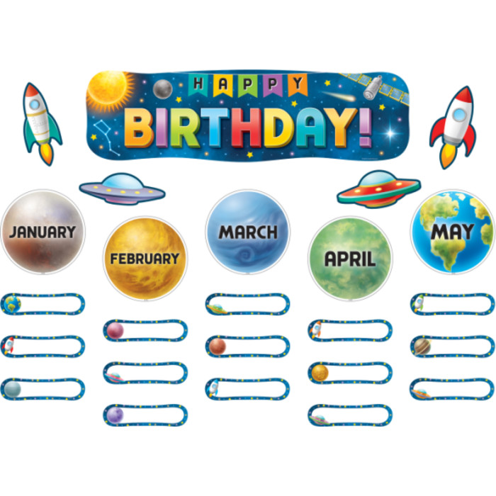 Mini tablón de anuncios de feliz cumpleaños de la tripulación del espacio exterior