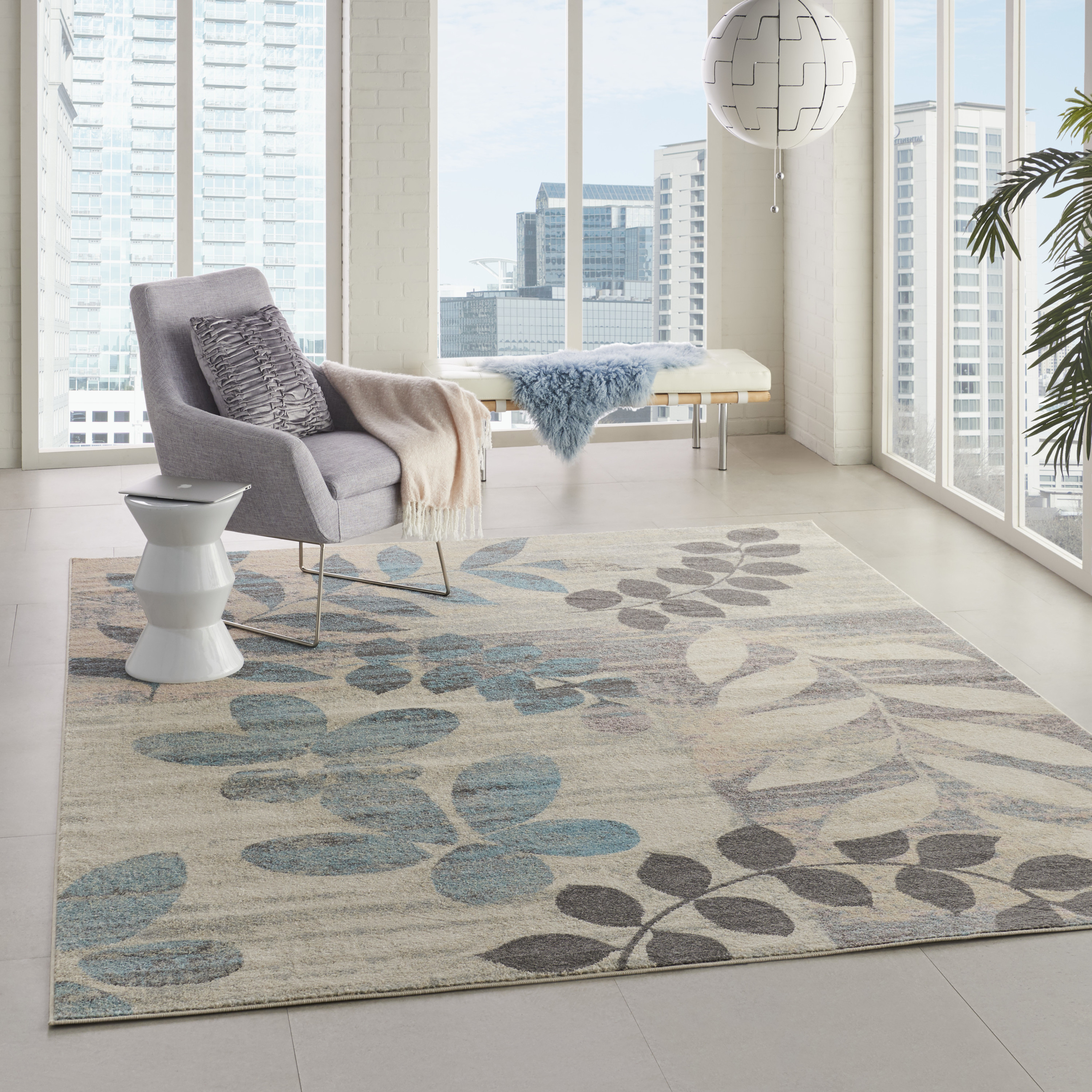 Nourison Tranquil 7' x 10' Ivory Light Blue Farmhouse Indoor Rug