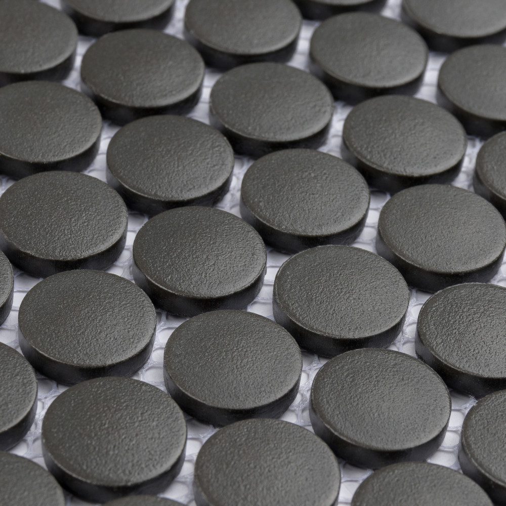 Gotham Penny Round Black 9-3/4 in. x 11-1/2 in. Porcelain Mosaic Tile