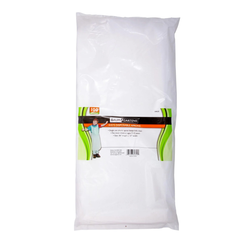 Bib Style Kids Disposable Aprons, White, Pack of 100