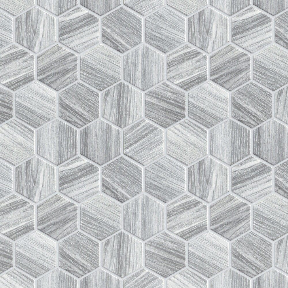 Llama 2″ Hex Matte Silver Smoke 11-1/8 in. x 12-5/8 in. Porcelain Mosaic Tile