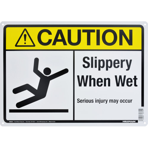 Aluminum Slippery When Wet Caution Sign, 10