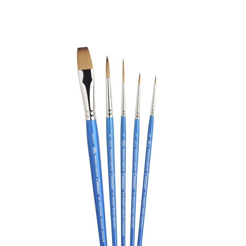 Cotman Watercolor Brushes, Set of 5 (Round 0, 2, & 6, Rigger 1, One Stroke 1/2")
