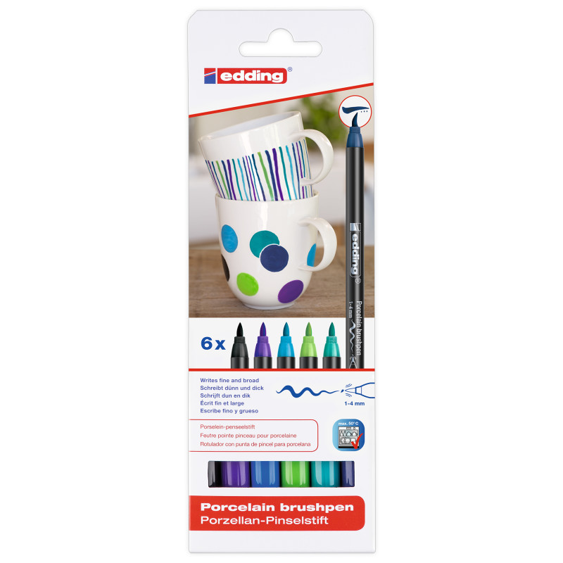 4200 Series Porcelain Brush Pen, Cool Colors, Set of 6