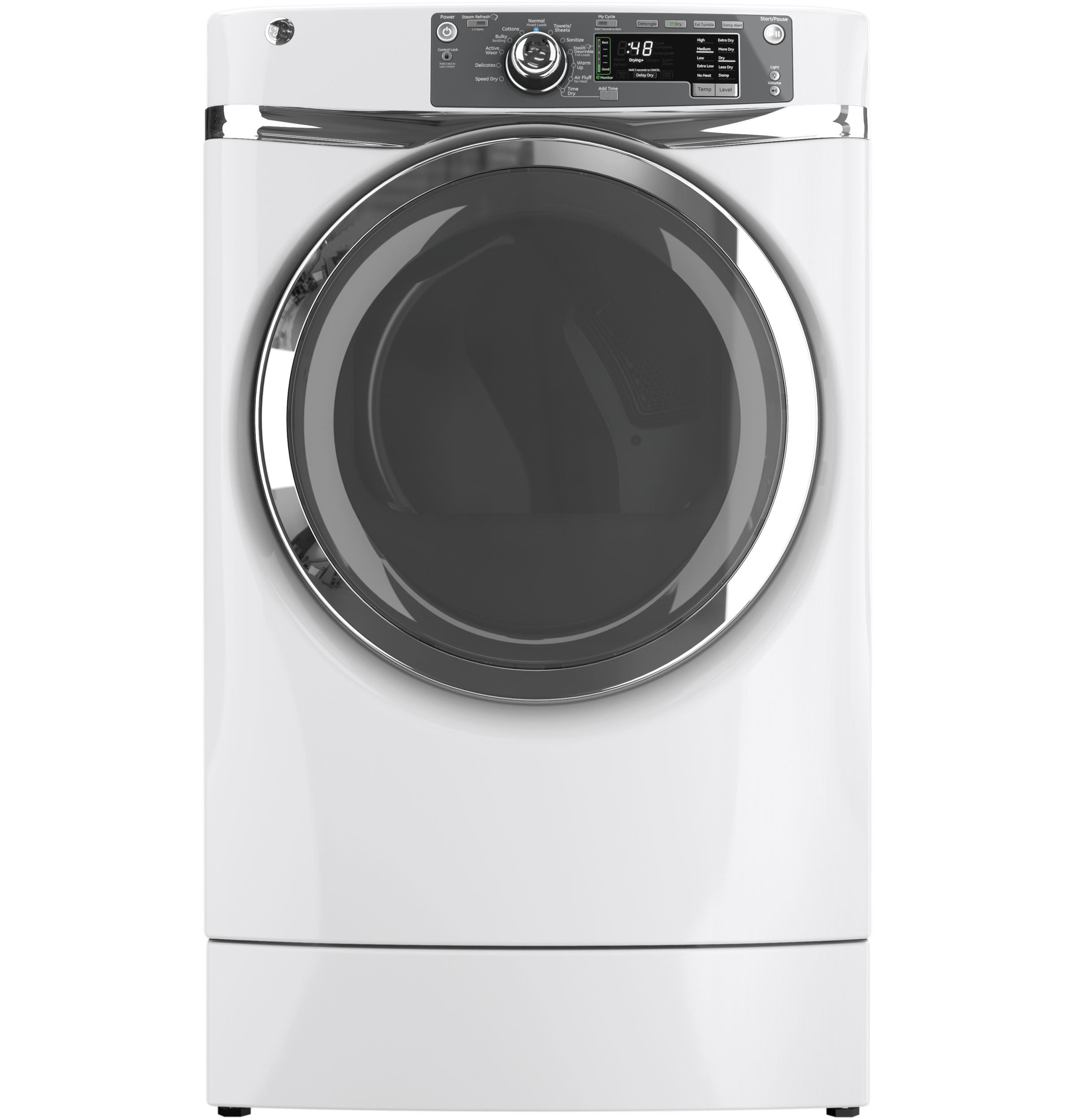 GE® 8.3 cu. ft. capacity RightHeight™ Design Front Load electric dryer with steam