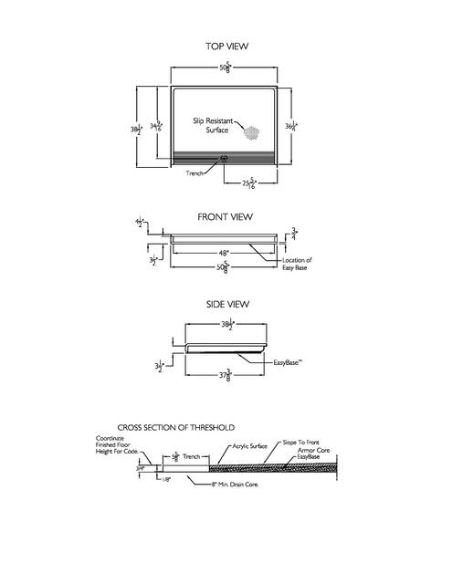Technical Drawing — Cd Shower Base Tech Draw Xsb 5038tr 75