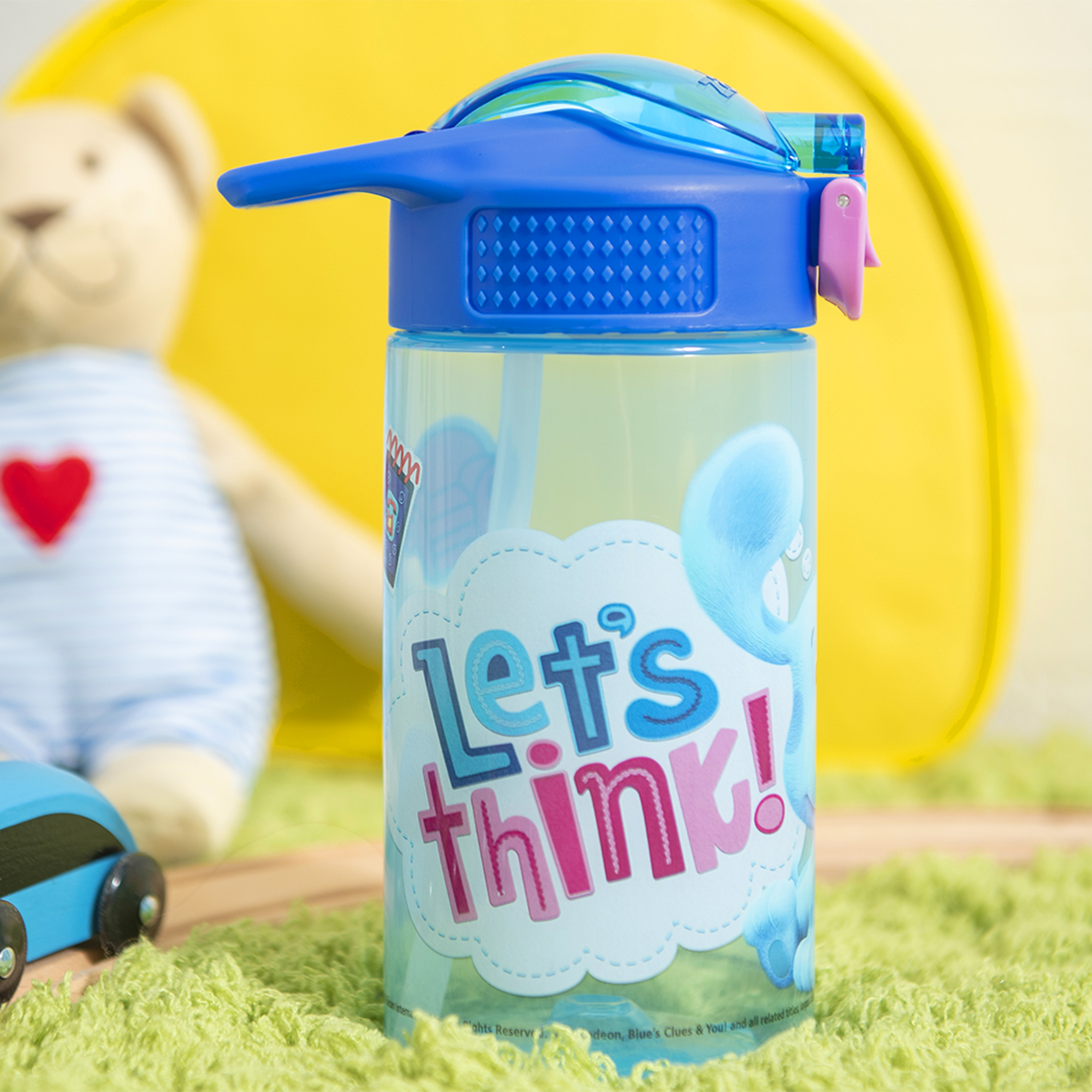 Blues Clues and You 16 ounce Reusable Plastic Water Bottle with Straw, Blue and Friends, 2-piece set slideshow image 4