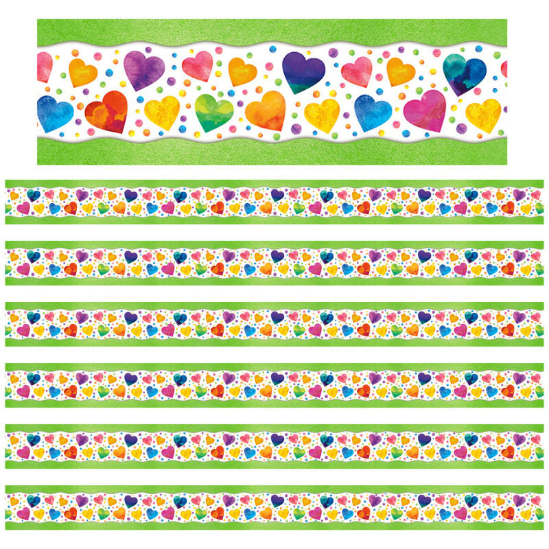 All Around the Board Trimmer, Watercolor Hearts, 43 Feet Per Pack, 6 Packs