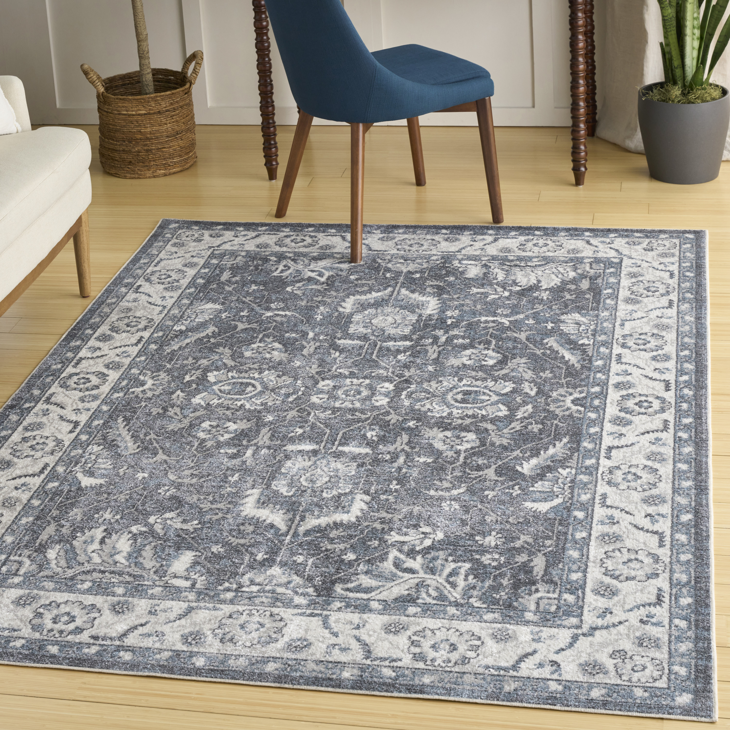 Nourison Astra Machine Washable 5'3" x 7' Slate Vintage Indoor Rug