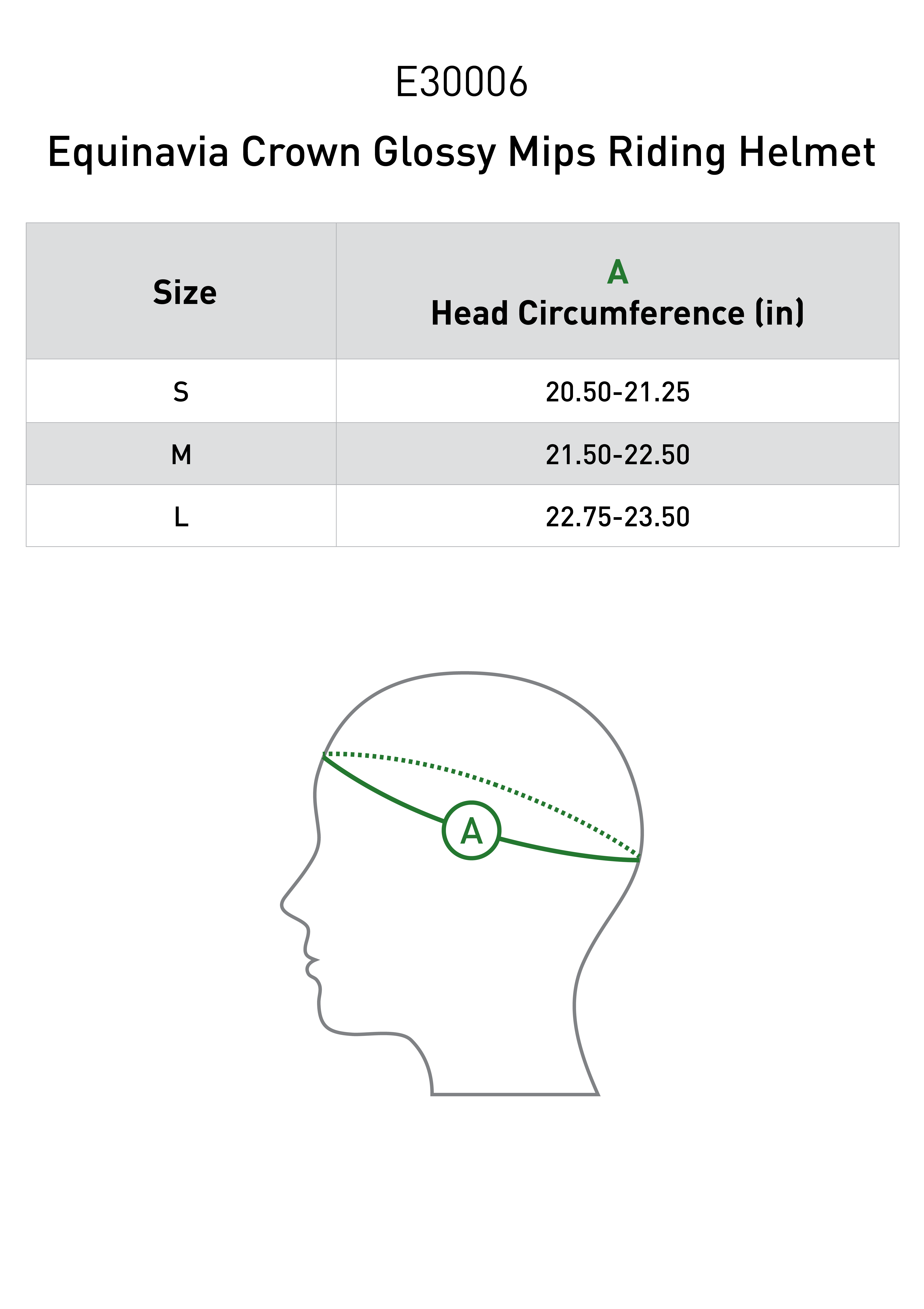 Size chart for Equinavia Crown Glossy Mips® Riding Helmet - Black/Black